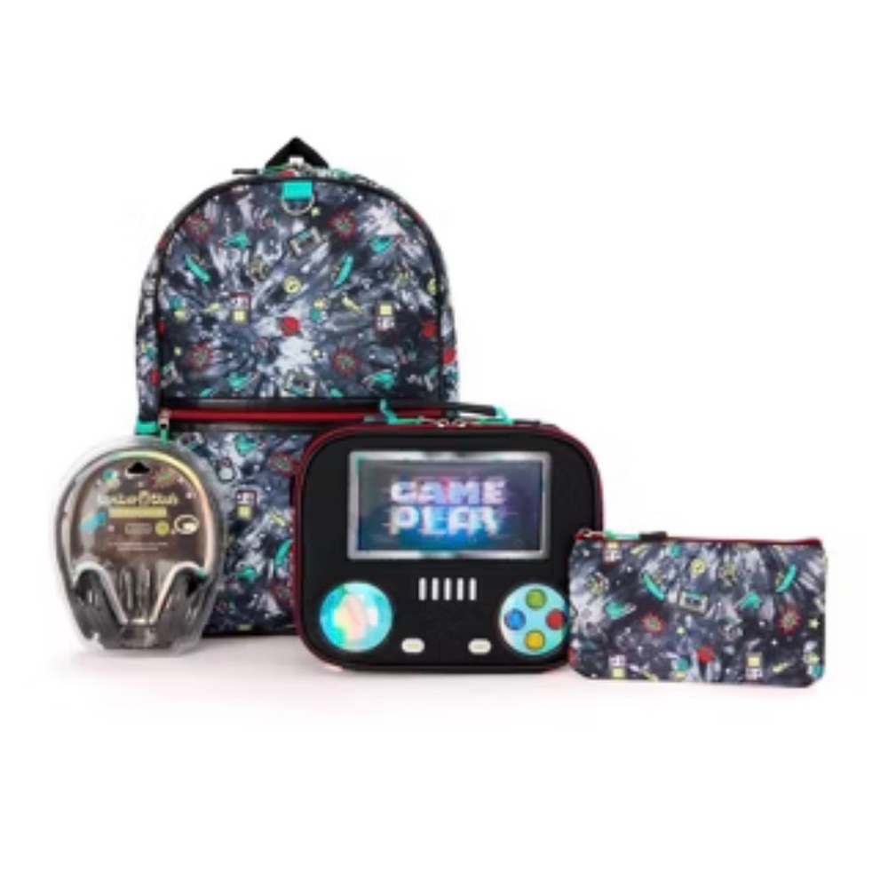 NWT Locker Club Gamer Backpack Set 4pc Backpack Lunch Box Pencil Case Headphones
